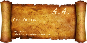 Arz Anina névjegykártya